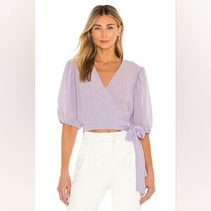 NWT Bardot Isabella Wrap Top Lilac Large Revolve Puff Sleeve Tie Waist